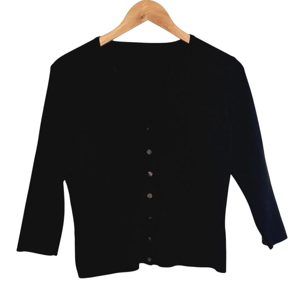 90’s black cardigan sweater 3/4 sleeve size small minimalist classic C. Kennedy - Picture 3 of 4